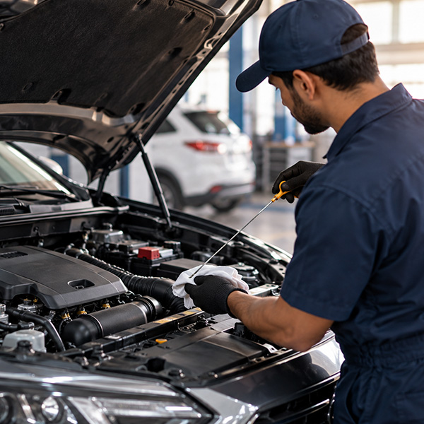 Mechanic checking oil